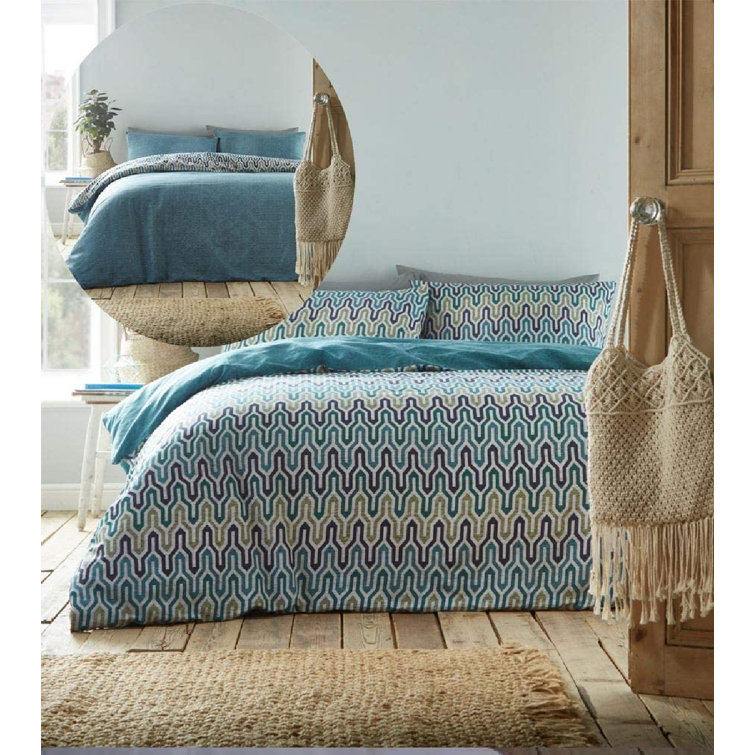 17 Stories Irjat Teal/Yellow Plain Weave 56 TC Duvet Cover Set